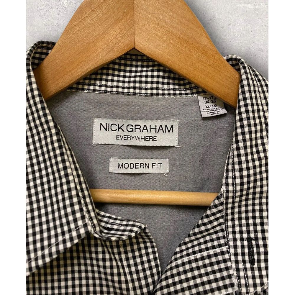 Nick Graham Men's Long Sleeve Casual‎ Button Down Shirt Black White Size XL